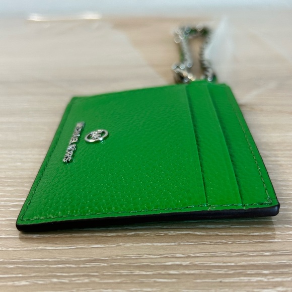 Michael Kors Leather Jet Set Charm Small ID Chain Card Holder Palm Green New - Picture 14 of 16
